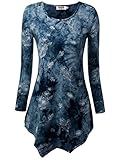 DJT Womens Tie Dyed Hankerchief Hemline Tunic Top Large #17 Blue Floral