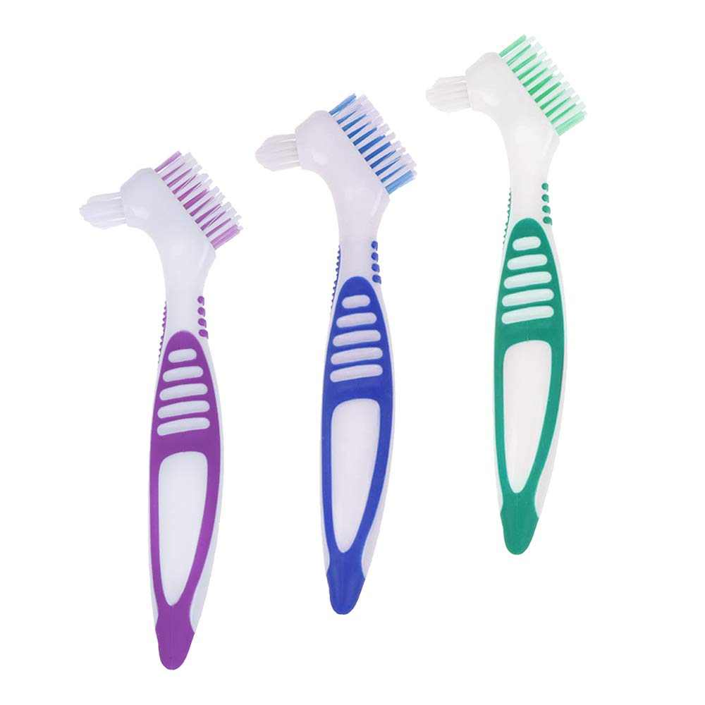 3Pcs Denture Cleaning Brush, AUHOKY Premium Hygiene Denture Cleaner Toothbrush, False Teeth Brushes for Denture Care - Multi-Layered Bristles &Ergonomic Handle (3Colors): Health & Personal Care