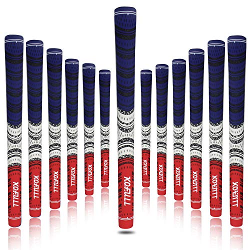 Kofull Multi Soft Rubber Compound Golf Grips for Golf Club, Set of 13, Unique Red/White/Blue Mixed Standard Size, Strong Anti-Slip