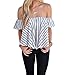 Lisingtool Women's Off Shoulder Stripe Casual Blouse Shirt Tops (L, White)