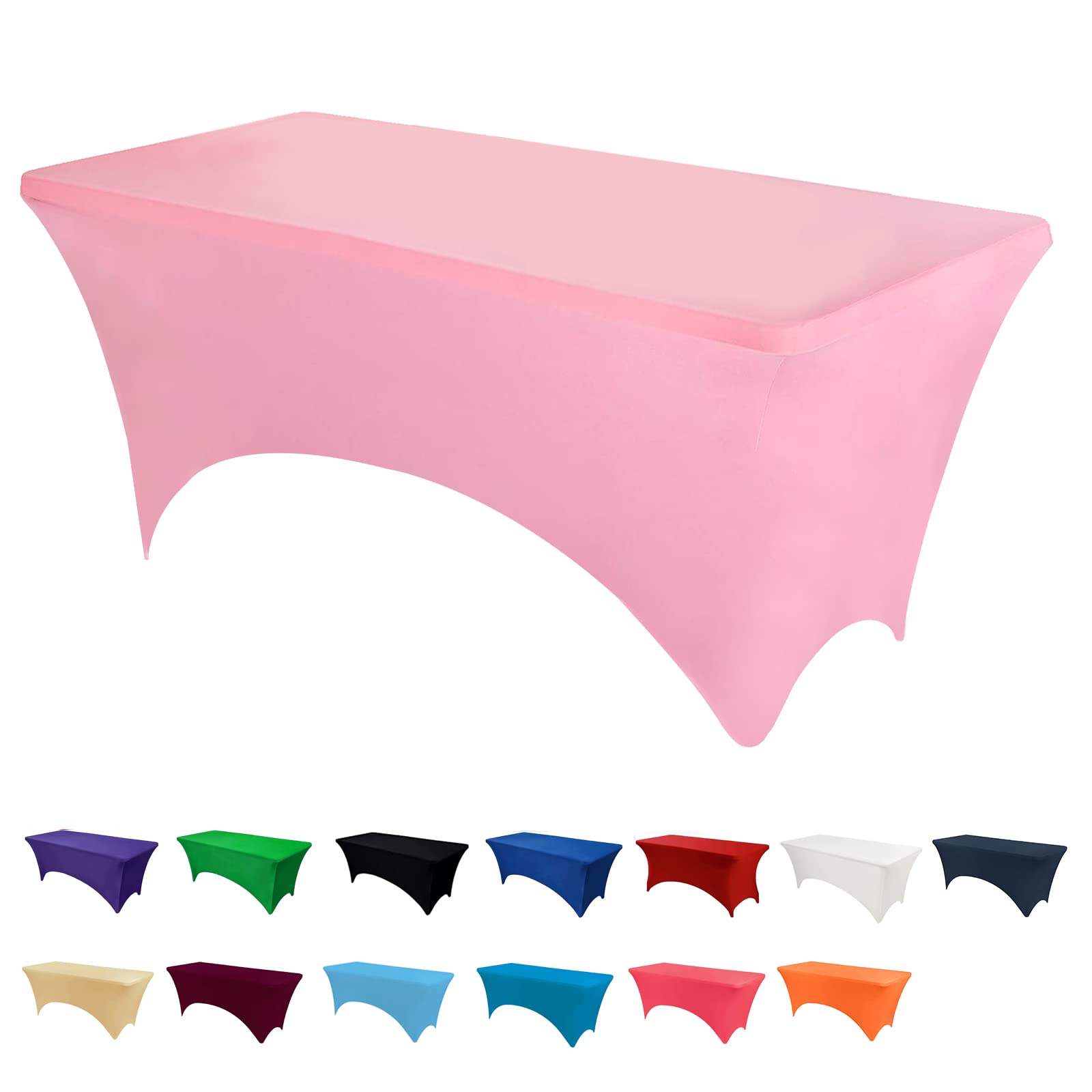 Newthinking 6FT Stretch Tablecloth for Craft, Spandex Stretch Table Cloth, Washable and Wrinkle Resistant Market Stall Table Cover for Banquet Folding Table Event Wedding, Pink — image 1