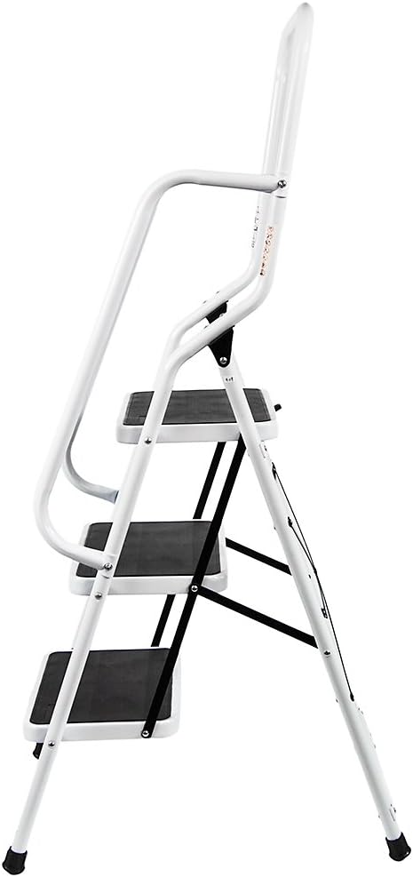 Home Vida 3 Step Ladder, Heavy Duty Steel Folding Ladder with Enhanced Safety Rails, Slip-Resistant and Wide Steps - Image 4