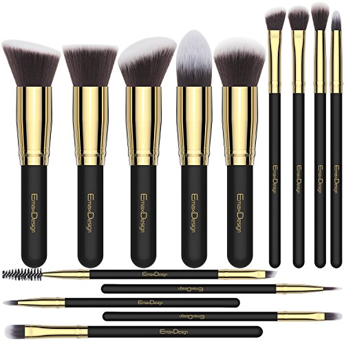 Makeup Brushes EmaxDesign 14 Pieces Professional Makeup Brush Set Synthetic Foundation Blending Concealer Eye Face Liquid Powder Cream Cosmetics Brushes Set (Golden Black)