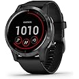 Garmin vivoactive 4 GPS Smart Watch in Slate Stainless Steel Bezel with Black Case and Silicone Band (Renewed)