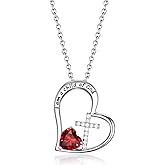 BAOWING I Am a Child of God Heart Cross Birthstone Necklace for Girls Baptism Gifts First Communion Gifts Easter Birthday Christmas Gifts Jewelry for Goddaughter Godchild Teens Girls Women