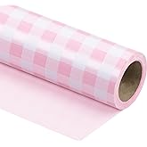 WRAPAHOLIC Reversible Wrapping Paper - Mini Roll - 17 Inch X 33 Feet - Pink and White Plaid Design for Birthday, Holiday, Wedding, Baby Shower