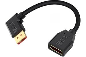 Duttek 16K 40Gbps Display Port 2.1 Cable 6Inch/15cm, 90 Degree Displayport Extension Cable (8K/120Hz, 4k/240Hz), Left Angle Display Port Male to Female DP 1.4 Cord for PC, Laptop