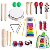 Frunsi 12 in 1 Musical Instruments Xylophone Set Percussion Toy Rhythm Band Set Drum Maracas Bells Egg Shaker with Carry Bag for Kids, Toddler, Children