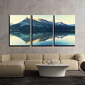 3 Piece Canvas Wall Art - Bowman Lake in Glacier National Park, Montana, USA - Modern Home Art Stretched and Framed Ready to Hang - 16"x24"x3 Panels