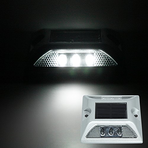 Deck Lights, SOLMORE 2 Pack LED Solar Dock Path Road Lights Marker lights,Waterproof Driveway Warning Lights for Outdoor Fence Patio Stud Yard Garden Pathway Stairs Step Lights White