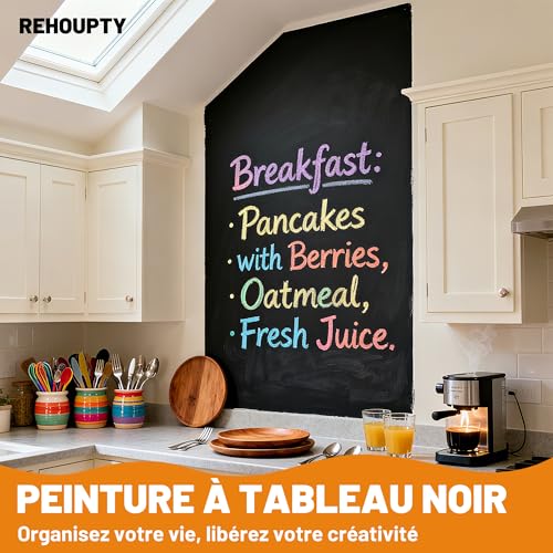 Chalkboard Paint – Black Slate Paint for Matt Black Chalk, 1L Interior DIY Acrylic Coating, Slate Coating for Wood, Metal, Furniture, Wall, Craft Covers 6-8㎡