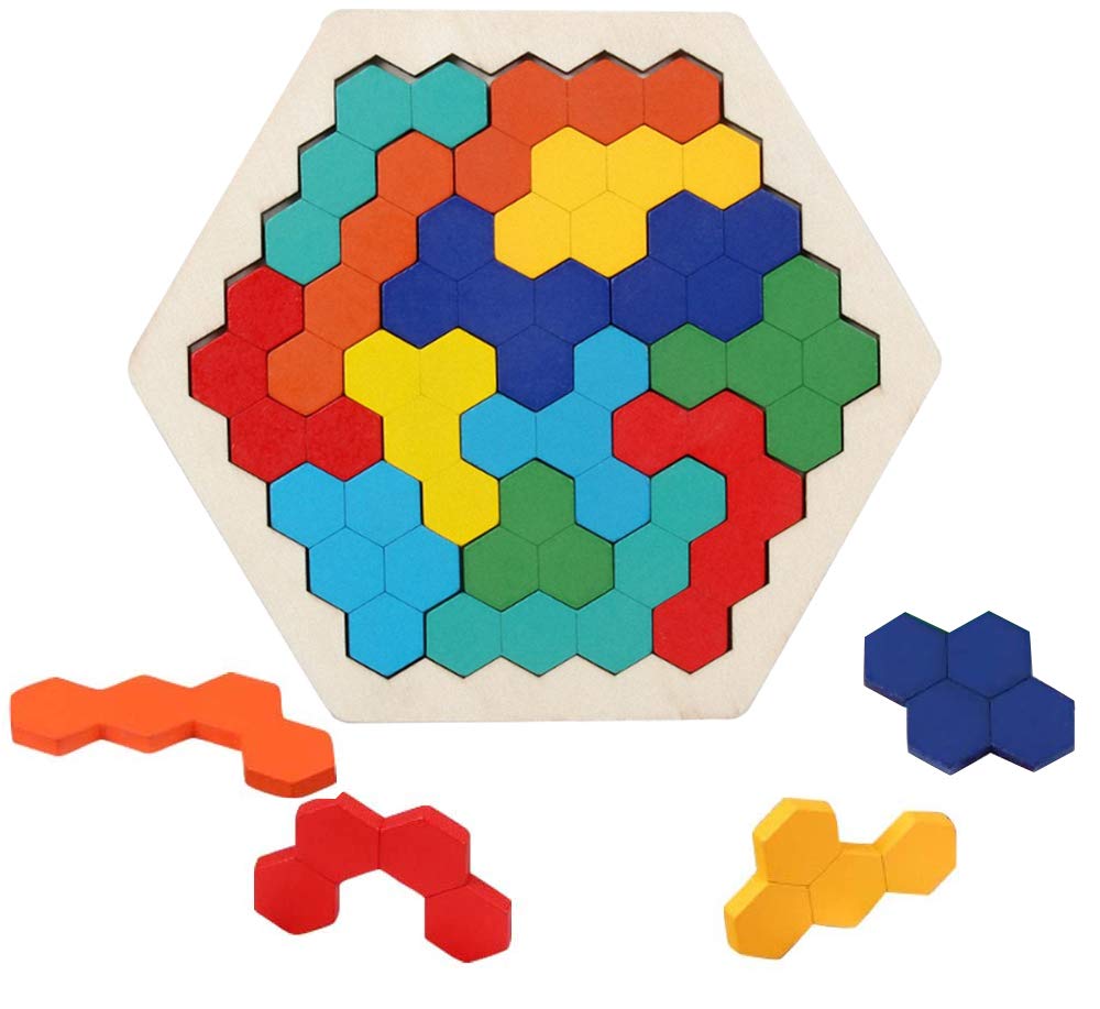 EACHHAHA Wooden Hexagon Puzzles Box Toys,montessori toys Brain Teasers Wooden Puzzle Block,Educational Puzzles Toys,Tangram Puzzles For Kids 3 4 5 6 Years Old — image 1