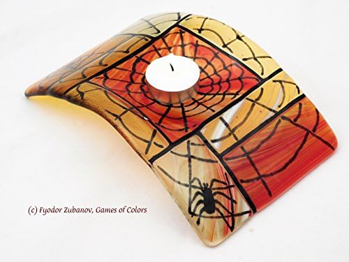 A decorative fused glass candle holder "A gentle color mix- Halloween"