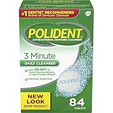 Polident 3-Minute Anti-Bacterial Denture Cleanser Tablets, Triple Mint Fresh, 84 Count (Pack of 3)