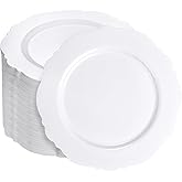 WDF 60pcs White Plastic Dessert Plates -7.5inch Baroque White Disposable Appetizer/Small Cake/Salad Plates- for Upscale Parties & Wedding