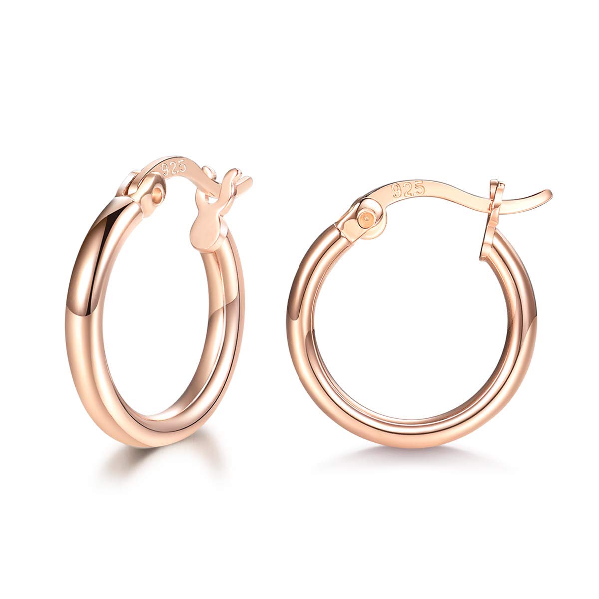 wynn's Rose Gold Earrings for Women, 925 Sterling Silver Hoops Earrings, Anti-allergic Huggie Hinged Small Slepper Hoops, Gift for Girls, Diameters in 20 mm, Rose Gold Hoop Earrings