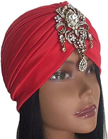 Great Gatsby Jeweled RED WHITE BLACK Turban Glamour Boho Bohemian Gem Diamond Luxurious Goddess Head Piece Hair Accessory (Red)