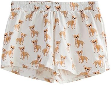 Fashion Culture Women's Chihuahua Dog Print Pajama Lounge Shorts, White