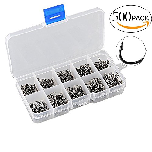 T-Siji 10 Multiple Sizes High Carbon Steel Freshwater Or Saltwater Circle Offset point Octopus Fishing Fish Hook Set For Father Day Gift, Pack of 500 - Thumbnail 5