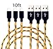 Gogo-Walking 3Pack 10FT Nylon Braided Popular Lightning Cable 8Pin to USB Charging Cable Cord with Aluminum Heads for iPhone7/7Plus 6/6s/6 Plus/6s Plus/5/5c/5s/SE,iPad iPod Nano/Touch(Black+Golden)