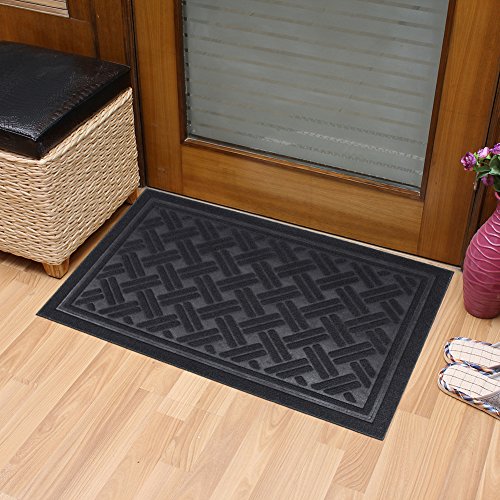 YK Decor Indoor Outdoor Entrance Rug Floor Mats Shoe Scraper Doormat Non Slip Rubber Backing Heavy Duty DooR Mat Waterproof Low-Profile Mats for Entry Garage High Traffic Areas (24x16 inch, Black)