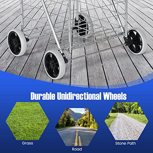 COSTWAY Folding Shopping Cart, Heavy Duty Grocery Utility Cart With