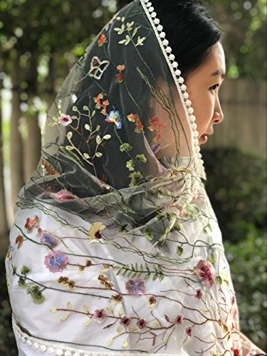FANFAN Wildflowers Floral Lace Wrap Mantilla Floral Vintage Inspired Lace Chapel Veil Y038