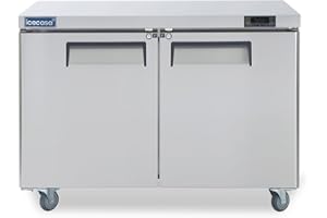 ICECASA 48" W Commercial Freezer Worktop Undercounter Freezer Single Door Stainless Steel Counter Fan Cooling 13 Cu.ft for Restaurant, Bar, Shop, etc