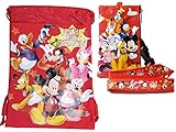 Red Mickey Mouse with Friends Drawstring Bag and Lanyard