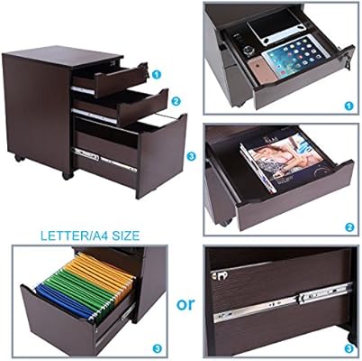 Decho 3 Drawer Wood Mobile File Cabinet Fully Assembled Except Casters Letter Size A4 Walnut Desk Accessories Storage Products Amazon Com Au