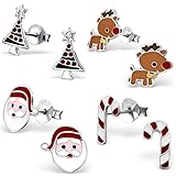 925 Sterling Silver Hypoallergenic Set of 4 Pairs Christmas Set Stud Earrings for Girls and Womens (Nickel Free) 20509