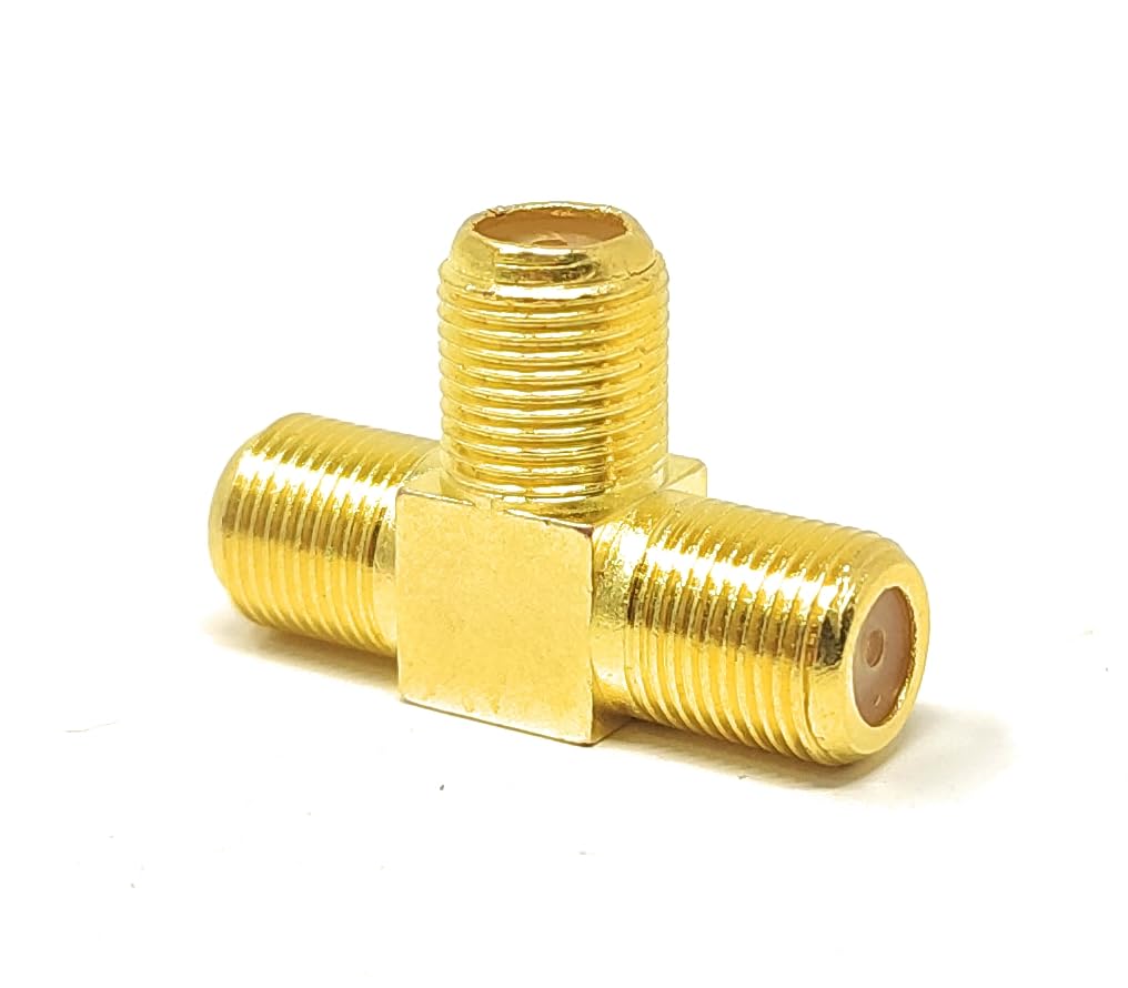 MainCore F-Type T-Splitter Adapter – 1 x F-Type Plug Socket to 2 x F-Type Plug Sockets Y Antenna Adapter for TV, Satellite, SKY, and Broadband Connections