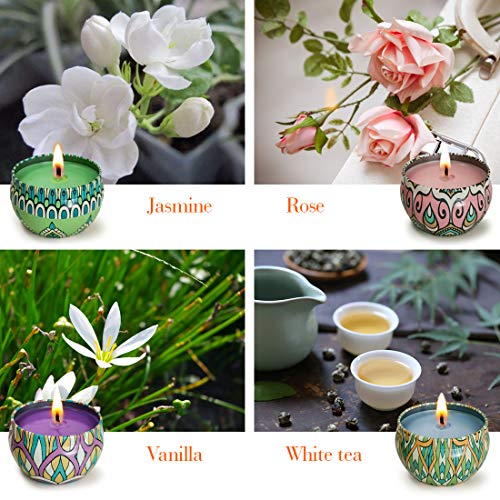 La roskey Scented Candles Gift Set - Jasmine, Rose, Vanilla and White Tea, Candle Soy Wax for Stress Relief and Aromatherapy, Candles(4 - Pack) - Thumbnail 2