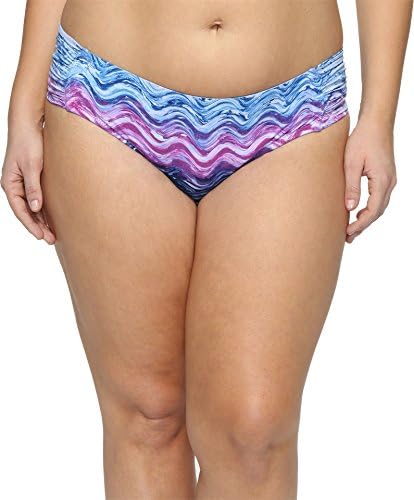 BECCA ETC Women's Plus Size Cosmic Hand Dyed Marble Effect Hipster Bikini Bottom with Shirring, Water, 2X