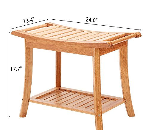 Shower Seat Bench Bathroom Spa Bath Organizer Stool with 2-Tier Storage Shelf ,Bathtub Shower Chair / Stool Easy to Clean & Quite Durable by zhuoyue
