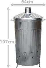 Simpa 180L XXL Galvanised Metal Incinerator with Locking Lid 107cm H view 2