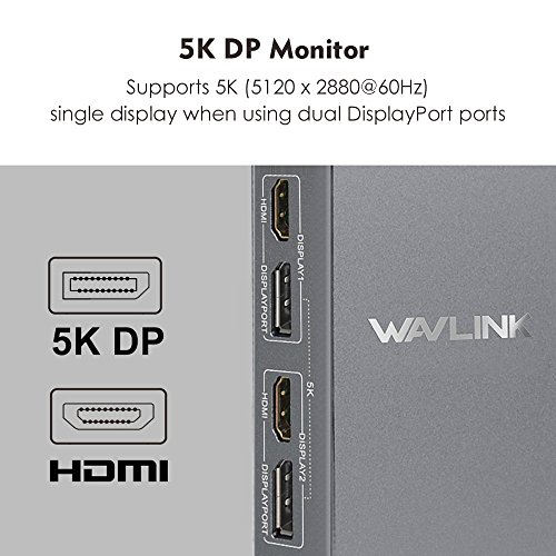 WAVLINK USB3.0 Dual 4K Laptop Docking Station, USB C to Single 5K60Hz