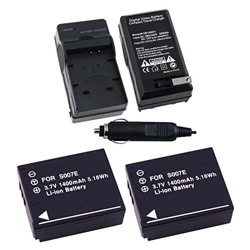 Two Battery+Charger For Panasonic Lumix Dmc-Tz3 Dmc-Tz4 Dmc-Tz5 Camera Cga-S007