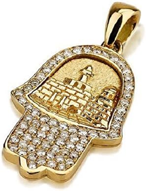 3D Jerusalem Hamsa Pendant - Diamond Studded with 18k Gold