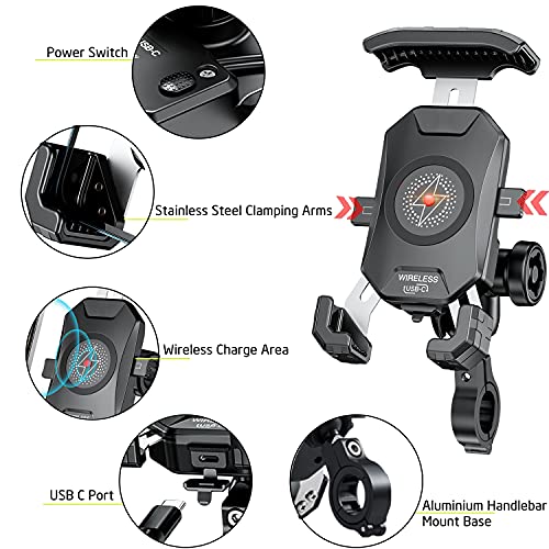 iMESTOU AntiTheft Motorcycle Wireless Phone Mount Charger 15W & USB C