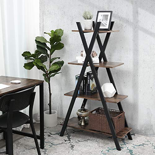 image for VASAGLE Industrial Ladder Shelf, 4-Tier Bookshelf, Storage Rack Unit f