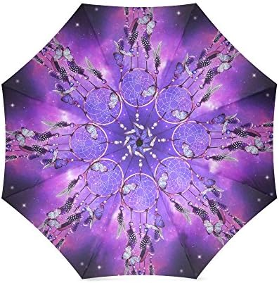 Chrismas Day Gifts Purple Dream Catcher Dreamcather Beautiful Butterfly and Feather 100% Fabric And Aluminium High-Quality Foldable Umbrella