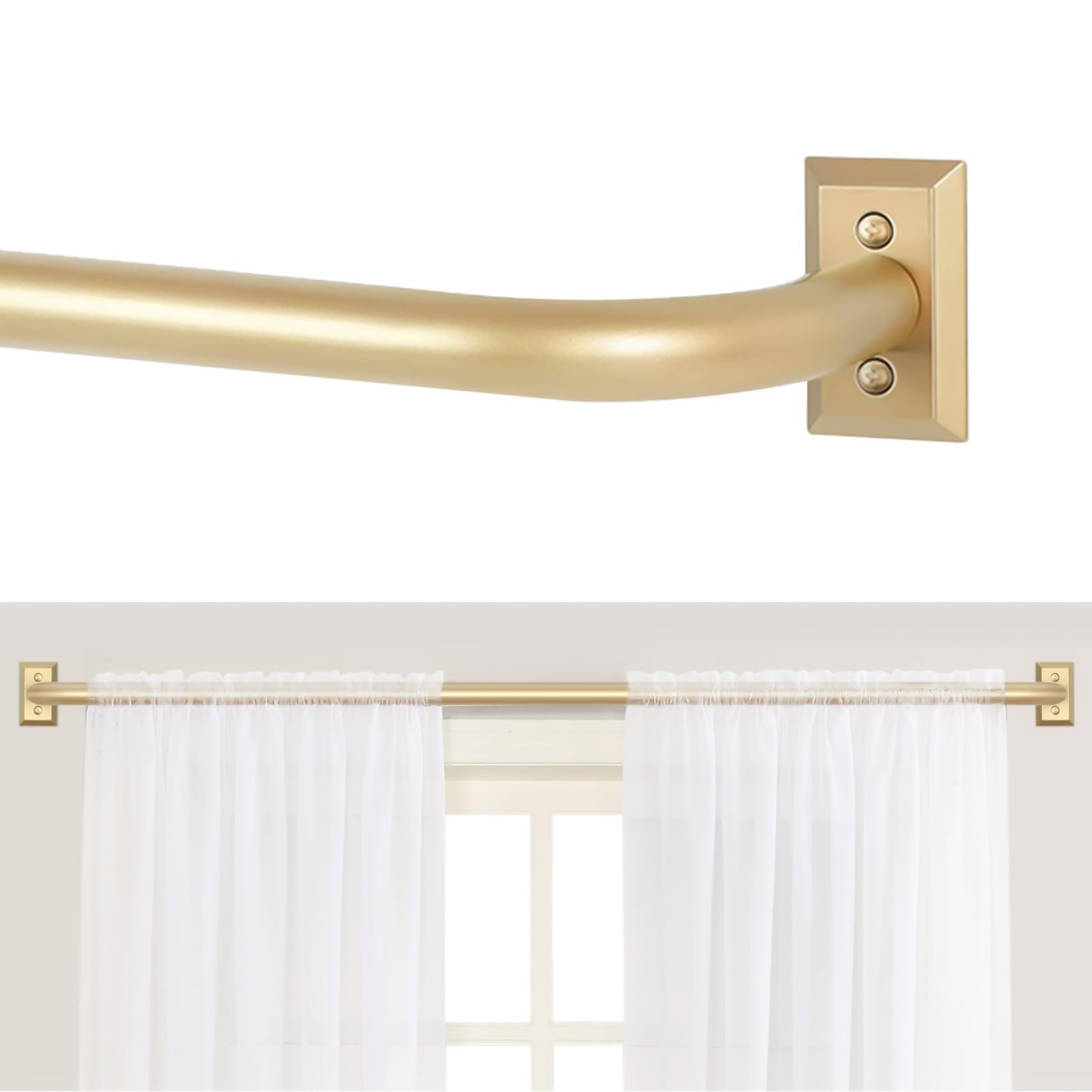Photo 1 of TANGWIN Gold Curtain Rod,Wrap Around Curtain Rod,Curtain Rods for Windows 36 to 72 Inch,1 Inch Adjustable Blackout Curtain Rod,Curved Window Curtain Rod,Heavy Duty Bedroom Curtain Rods,Brass Gold