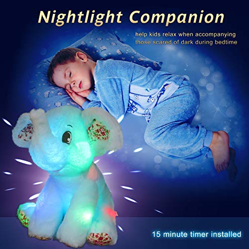 Bstaofy Light up Elephant Plush Blue Cozy Floppy LED Stuffed Animals