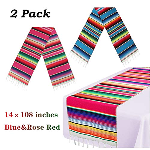 Aulufft 2 Pack Mexican Table Runner 14 x 108 Inches Serape Blanket