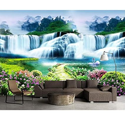 Mkkwp Carta Da Parati Fiore Albero Percorso Cascata