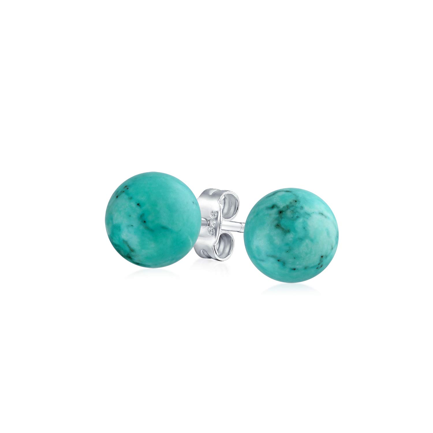 Simple Gemstone Stabilized Turquoise Round Ball Stud Earrings For Women .925 Sterling Silver 6MM — image 1