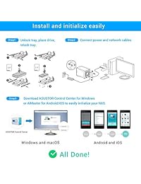 ASUSTOR as4004t, 4 Bay NAS (sin disco), Marvell ARMADA 1,6 gHz Dual-Core, 2 GB de RAM DDR4, 10 GbE Puerto