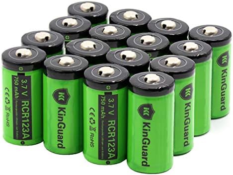 RCR123A Rechargeable Batteries KinGuard 3.7V 750mAh CR123A Li-ion Battery for Arlo Camera VMC3030 VMK3200 VMS3330 3430 3530 Security System Flashlight - 16 Pack