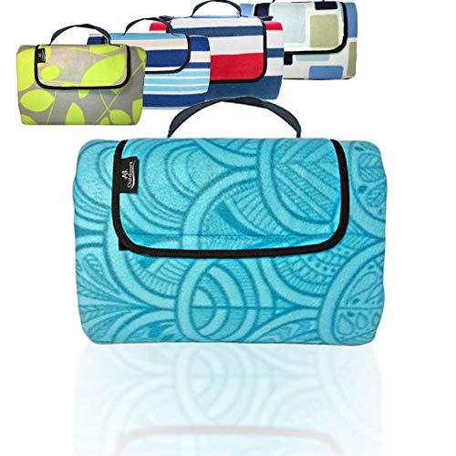 ANJ Outdoors Premium 3-Layer Large Picnic Blanket/Outdoor Blanket with Waterproof Backing and Polar Fleece Top|Portable, Lightweight & Easy to fold|Perfect Camping and Beach Blanket (Teal)